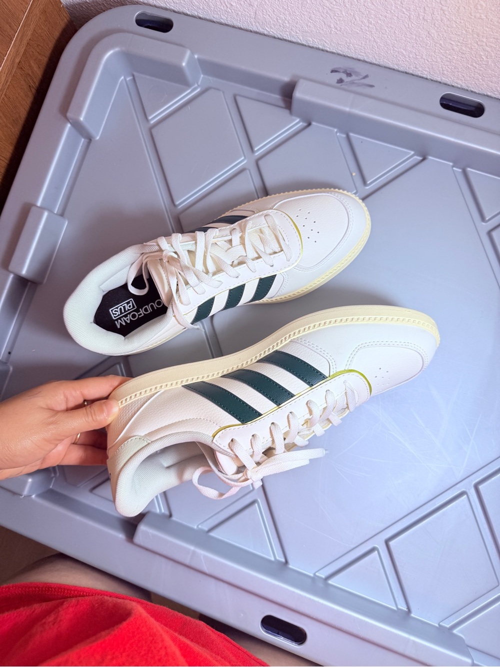 adidas White Women's Sneakers with Dark Green Stripes